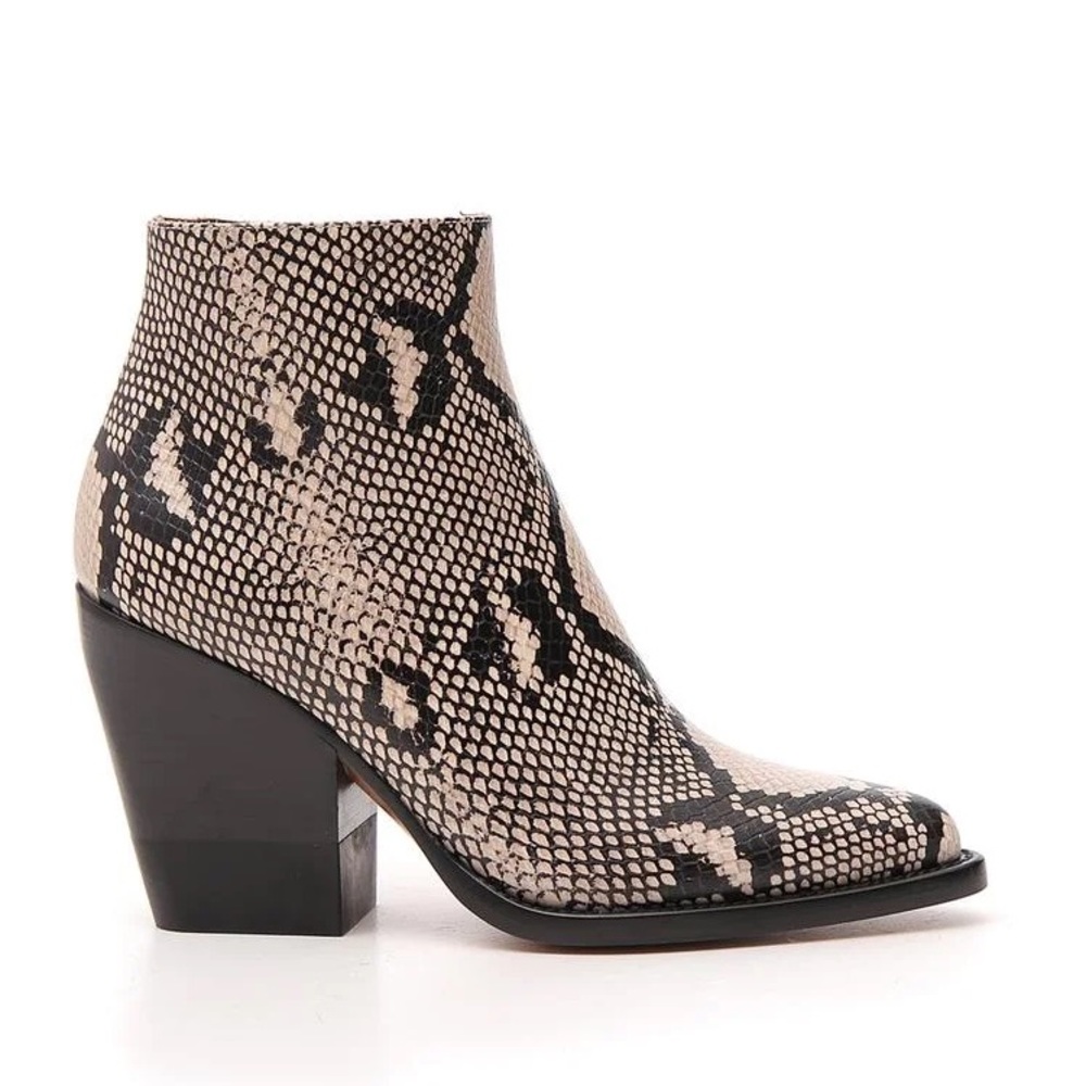 Chloe Rylee Leather Ankle Boots | Snakeskin Python Print Booties | 36